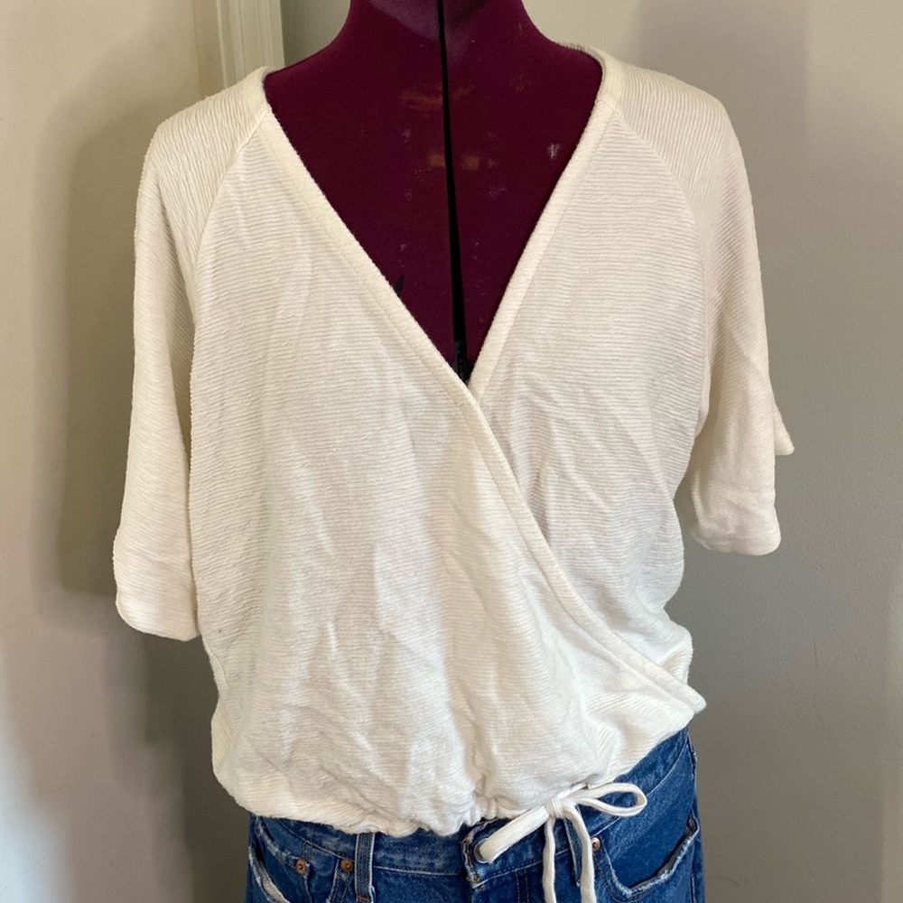 Cream Surplice Drawstring Women's Top